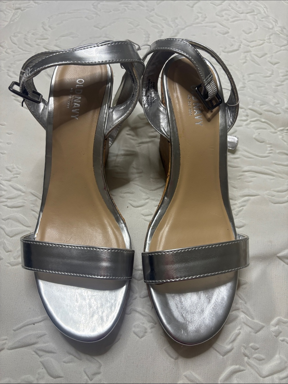 Old Navy Metallic Silver Ankle-Strap Heeled Sandals
